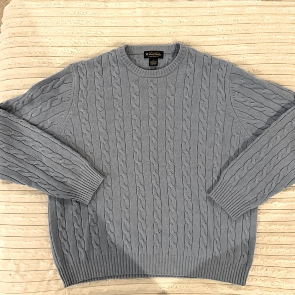Brooks Brothers Light Blue Cable Knit Crewneck Sweater